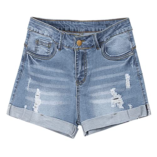 Damen Sommershorts Damenshorts Jeanshose High Waist BeLucky Kurze Hose Bermuda Shorts Hotpants Sommer Basic Denim Stretch Low Waist Geschenk von DBMZV