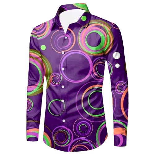 Hawaiihemd Herren Hippie Hemd Kurzarm Sommer Hemden Blumen Freizeithemd Party Disco Paisley Urlaub Strand Hawaii Faltenfrei Regular Fit, Ringelshirt arbeitshemd glitzeroberteile(Lila,XL) von DBMZV