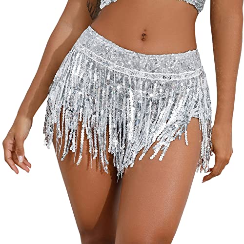 Paillettenkleid Lang Frauen Paillettenröcke, Funkle Dehnbare Bodycon Glitzer Röcke, Glänzender kurzer Hip Wrap Rock Minirock für Party Cocktail Kleid Performance Kostüm Partykleid e von DBMZV