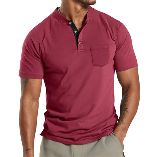 Poloshirt Herren Sport Golfshirts Atmungsaktives Poloshirts Anti Geruch Schnelltrocknend Herrenshirt CasualSommershirts Outdoor Polohemd, Sweatshirt nachthemden rotes Oberteil(Rot,3XL) von DBMZV