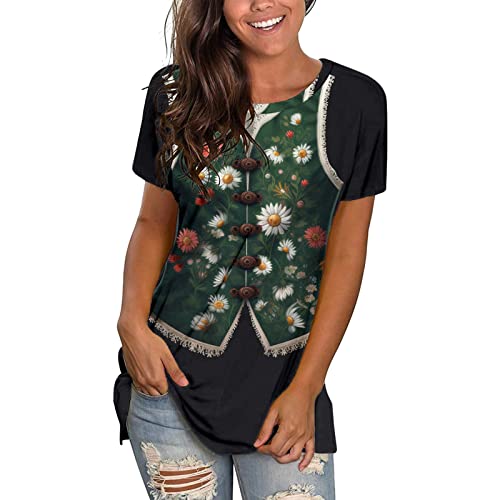 Trachtenshirts Damen Trachtenbluse Bayrische Oberteil Bluse Trachten Hemd Große Größen Oktoberfest Dirndl Outfit Trachtenshirt Dirndlbluse, sportoutfit Spitzenbluse Strandhemd(Green, XXL) von DBMZV