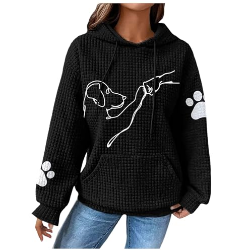 kapuzenpullover damen Kapuzenpullover Damen Hoodie Waffel Pullover mit Taschen Kordelzug Sweatshirt Einfarbig Langarmshirt Lässig Oberteile Hoodie Heiligabend von DBMZV