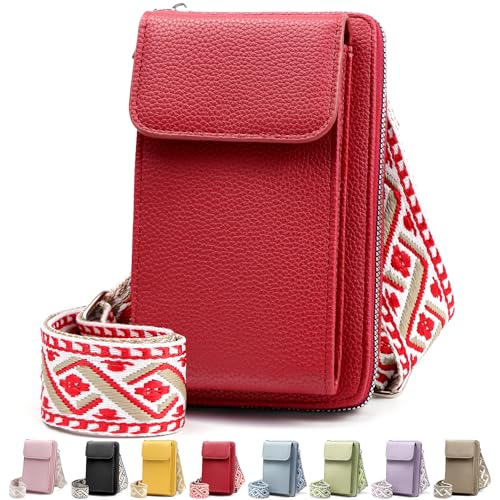DBPBToU Klein Handytasche zum Umhängen, PU Leder Kleine Umhängetasche Damen, Handy Tasche zum Umhängen verstellbarer Riemen unter, Handy Schultertasche ür Handy unter 7 Zoll (Dunkelrot) von DBPBToU