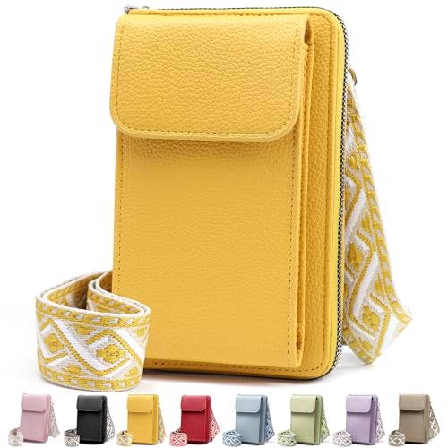 DBPBToU Klein Handytasche zum Umhängen, PU Leder Kleine Umhängetasche Damen, Handy Tasche zum Umhängen verstellbarer Riemen unter, Handy Schultertasche ür Handy unter 7 Zoll (Gelb) von DBPBToU