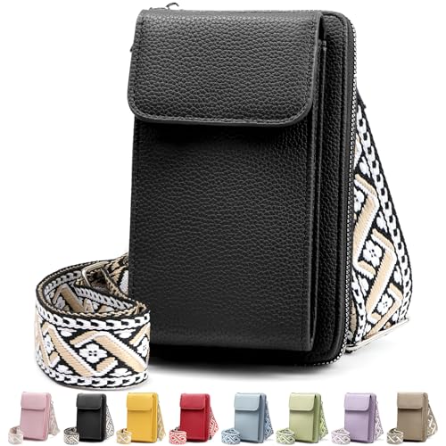 DBPBToU Klein Handytasche zum Umhängen, PU Leder Kleine Umhängetasche Damen, Handy Tasche zum Umhängen verstellbarer Riemen unter, Handy Schultertasche ür Handy unter 7 Zoll (Schwarz) von DBPBToU