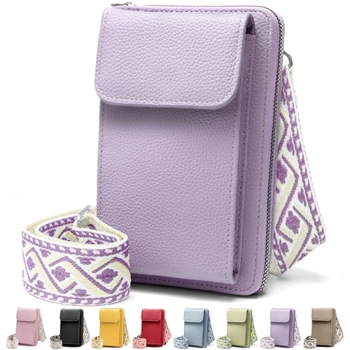 DBPBToU Klein Handytasche zum Umhängen, PU Leder Kleine Umhängetasche Damen, Handy Tasche zum Umhängen verstellbarer Riemen unter, Handy Schultertasche ür Handy unter 7 Zoll (Hellviolett) von DBPBToU