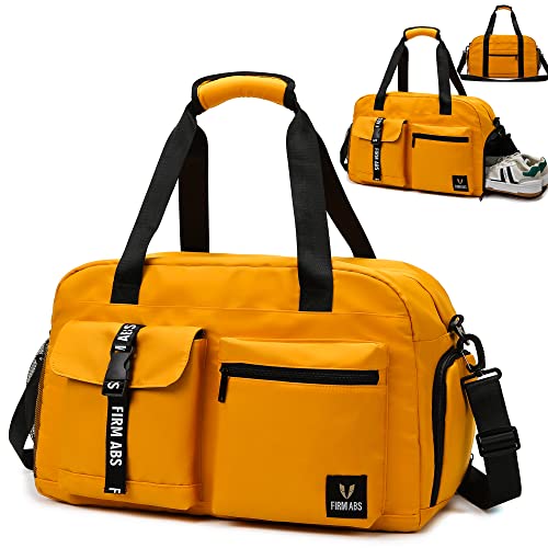 DBPBToU Sporttasche Damen Herren, Reisetasche mit Schuhfach, Trainingstasche mit Nassfach, wasserdichte Weekender Bag, Gym Bag/Schwimmtasche/Saunatasche Verwendet Werden kann (gelb) von DBPBToU