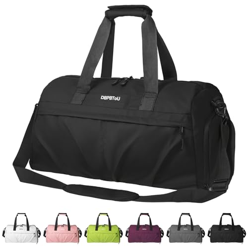 DBPBToU Sporttasche Damen Herren, Reisetasche mit Schuhfach Zwei Belüftungslöchern und Nassfach, wasserdichte Weekender Bag, Gym Bag/Schwimmtasche/Saunatasche (Schwarz) von DBPBToU