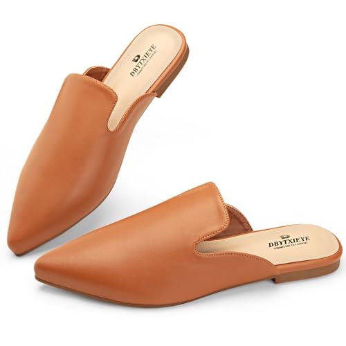 DBYTXIEYE Pantoletten für Damen mit Memory-Schaum – Loafer mit spitzem Zehenbereich, Braun, 41 EU von DBYTXIEYE