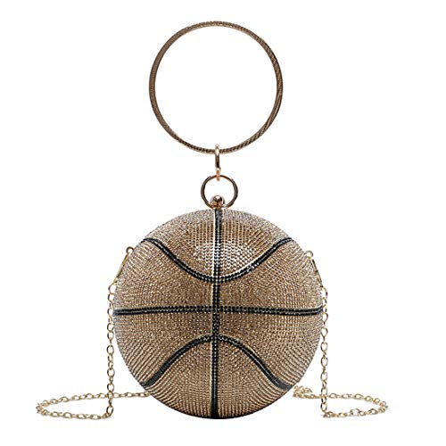 DBromanticArt Damen Basketball förmige Umhängetasche Clutch, Strass runde Kugel Kristall Abendtasche, Gold Handtasche für Hochzeit Party von DBromanticArt