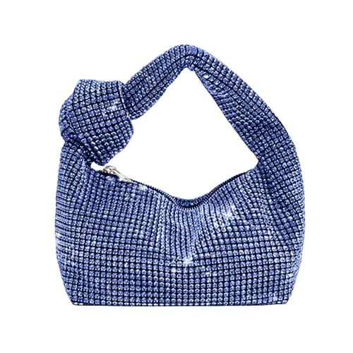 DBromanticArt Damen Clutch Geldbeutel Strass Knotted Handtasche Full Diamond Hobo Dumpling Bag Funkelnes Abend Umhängetasche Blau-A von DBromanticArt