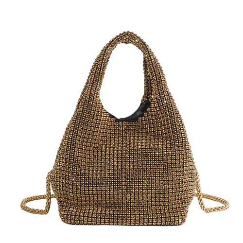 DBromanticArt Damen Clutch Geldbeutel Strass Knotted Handtasche Full Diamond Hobo Dumpling Bag Funkelnes Abend Umhängetasche Gold-C von DBromanticArt