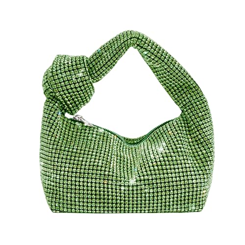 DBromanticArt Damen Clutch Geldbeutel Strass Knotted Handtasche Full Diamond Hobo Dumpling Bag Funkelnes Abend Umhängetasche Grün-A von DBromanticArt