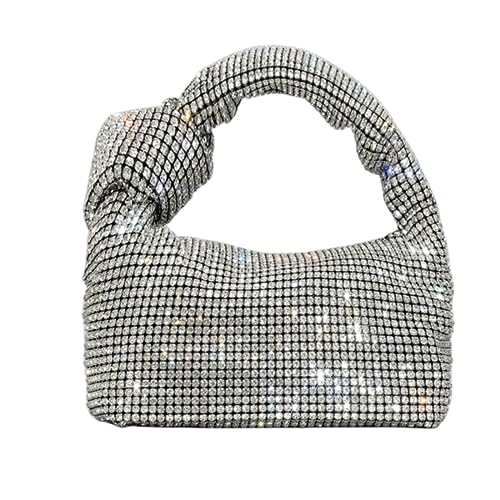 DBromanticArt Damen Clutch Geldbeutel Strass Knotted Handtasche Full Diamond Hobo Dumpling Bag Funkelnes Abend Umhängetasche Silber-A von DBromanticArt