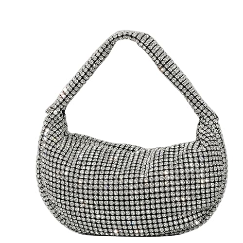 DBromanticArt Damen Clutch Geldbeutel Strass Knotted Handtasche Full Diamond Hobo Dumpling Bag Funkelnes Abend Umhängetasche Silber-B von DBromanticArt