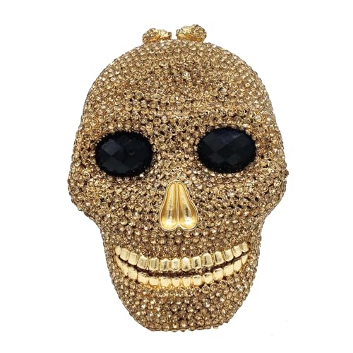 DBromanticArt Halloween Schädel Clutch Women Strass Abendbeutel Kristall Geldbeutel und Handtasche für Hochzeitsfeier Cocktail Golden von DBromanticArt