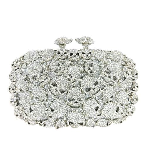 DBromanticArt Halloween Schädel Clutch Women Strass Silber Abendbeutel Kristall Geldbeutel und Handtasche für Hochzeitsfeier Cocktail von DBromanticArt