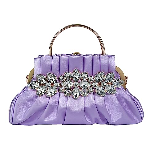 DBromanticArt Kristall Strass Abendhandtasche Satin Plissee Umhängetasche, Hochzeit Party Abschlussball formelle Clutch Tasche Lavendel von DBromanticArt