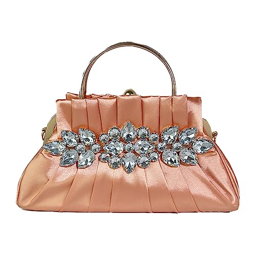 DBromanticArt Kristall Strass Abendhandtasche Satin Plissee Umhängetasche, Hochzeit Party Abschlussball formelle Clutch Tasche Nude Pink von DBromanticArt