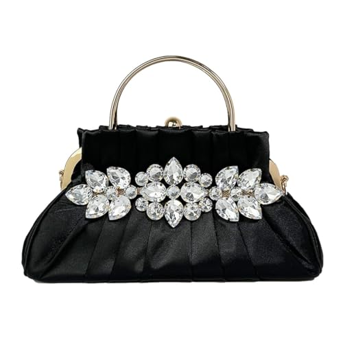 DBromanticArt Kristall Strass Abendhandtasche Satin Plissee Umhängetasche, Hochzeit Party Abschlussball formelle Clutch Tasche Schwarz von DBromanticArt