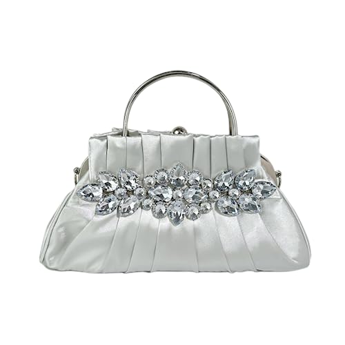 DBromanticArt Kristall Strass Abendhandtasche Satin Plissee Umhängetasche, Hochzeit Party Abschlussball formelle Clutch Tasche Silber von DBromanticArt