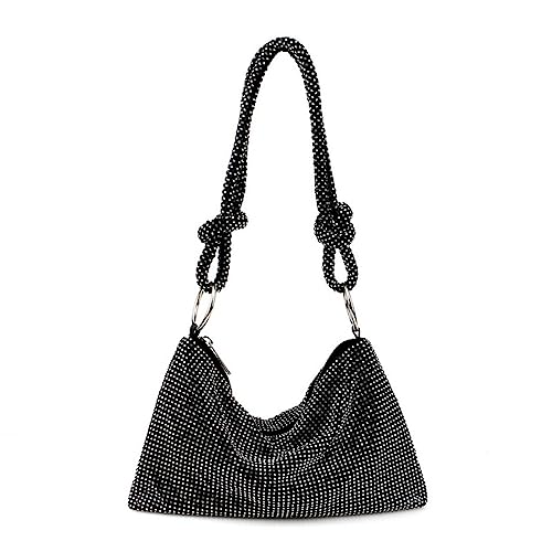 DBromanticArt Strass Hobo Tasche für Damen, glitzernde gestrickte Abendhandtasche, glitzernde Kristall Clutch Geldbörse für Party, Abschlussball, Hochzeit Schwarz&Weiss von DBromanticArt