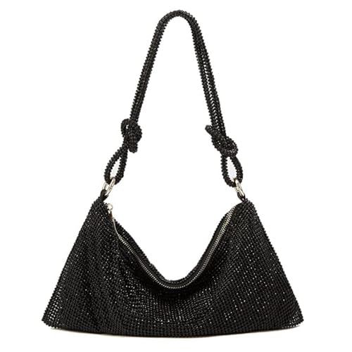 DBromanticArt Strass Hobo Tasche für Damen, glitzernde gestrickte Schwarz Abendhandtasche, glitzernde Kristall Clutch Geldbörse für Party, Abschlussball, Hochzeit von DBromanticArt