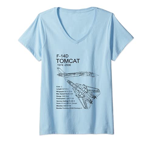 Damen F-14 Tomcat T-Shirt mit V-Ausschnitt von DC Blueprint Design Company