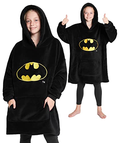 DC Comics Batman Übergroße Hoodie Decke Kinder Flauschig Kuschelpullover Jungen Mädchen Oversize Kuscheldecke mit Ärmeln Einheitsgröße Hoodie Pullover von DC Comics