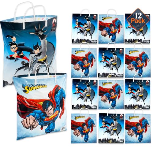 DC Comics Batman und Superman Partygeschenktüten-Set – 12 Stück Justice League Goodie-Taschen für Kinder, wiederverwendbare Mini-Tragetaschen, Superman- und Batman-Geburtstagszubehör für Jungen von DC Comics