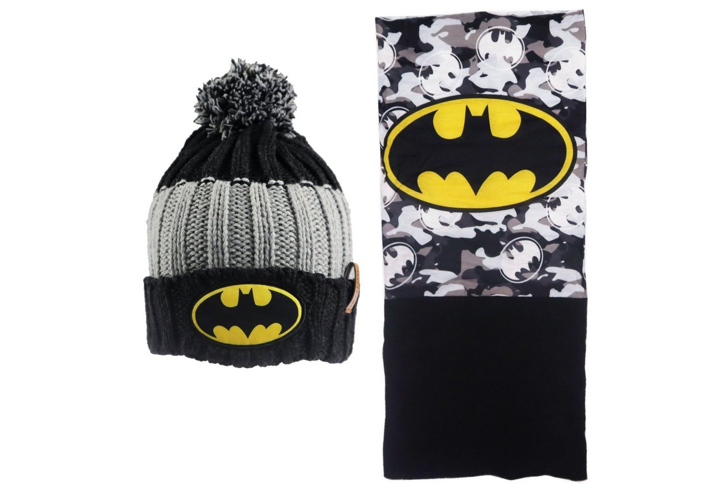 DC Comics Bommelmütze Batman Kinder 2tlg Set Herbst Wintermütze plus Snood Gr. 52 bis 54 von DC Comics