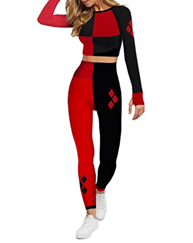 DC Comics Damen Cosplay Active Workout Outfits Wonder Woman Batgirl Harley Quinn Supergirl 2 Stück Legging Sets, Harley Quinn, L von DC Comics