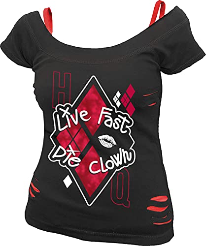 DC Comics Damen F711-Tops-Short Sleeve T-Shirt, Black & Red, S von DC Comics