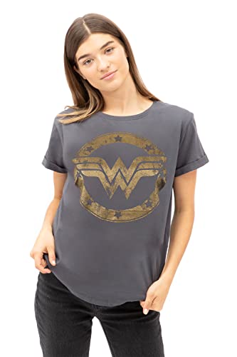 DC Comics Damen Wonder Woman Metallic Logo T Shirt, Grau (Charcoal Cha), 40 EU von DC Comics