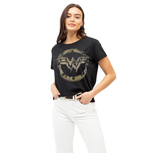 DC Comics Damen Wonder Woman Metallic Logo T Shirt, Schwarz (Black Blk), 38 EU von DC Comics