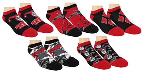 DC Comics Harley Quinn Damen Knöchelsocken 5er Pack Schwarz/Rot, One Size, schwarz / rot, Einheitsgröße von DC Comics