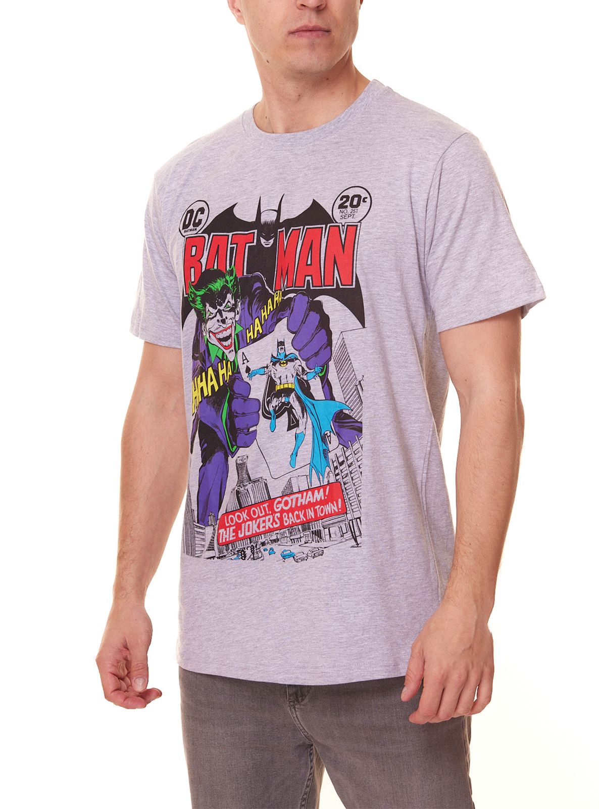 DC Comics Herren Batman Kurzarm-Shirt T-Shirt mit The Joker Aufdruck 012763 Grau/Bunt von DC Comics