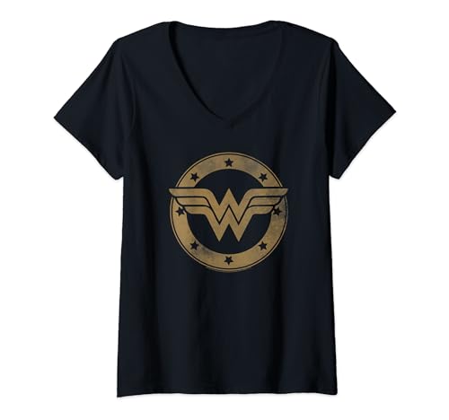 DC Comics Wonder Woman Distressed Shield T-Shirt mit V-Ausschnitt von DC Comics