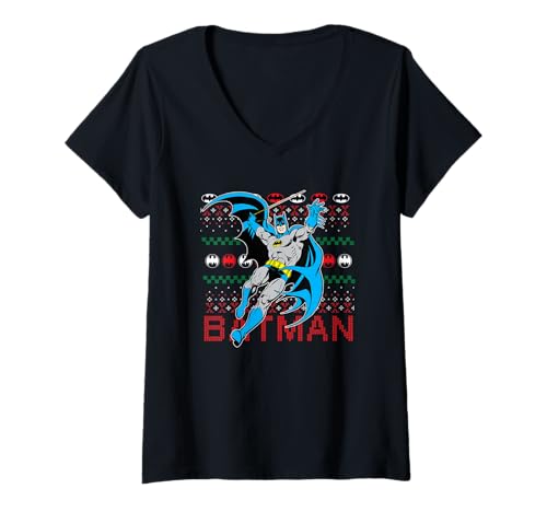 Damen Batman Fair Isle Weihnachten T-Shirt mit V-Ausschnitt von DC Comics