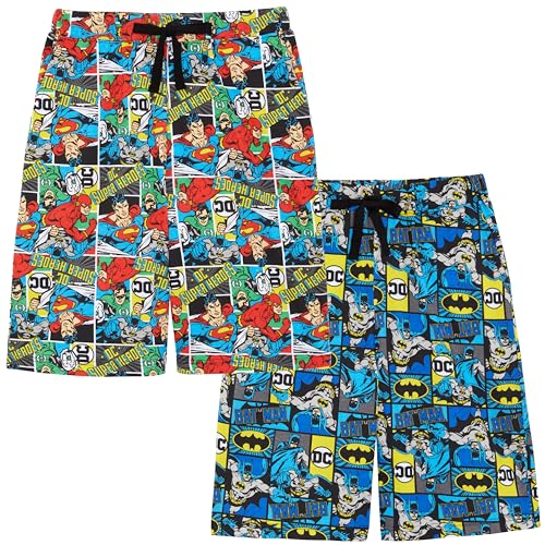DC Comics - 2er Pack - Kurze Schlafanzughose Herren - Lounge Shorts - Batman, The Flash, Green Lantern und Superman - 100% Baumwolle - XXL von DC Comics