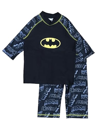 DC Comics Batman-Schwimmset für Jungen, 2-teiliges Set, bestehend aus kurzärmeligem Oberteil und Badehose, Schwarz, Alter 4–10 Jahre, Schwarz , 4-5 Jahre von DC Comics