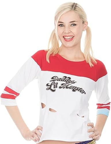 DC Comics Suicide Squad Harley Quinn Daddy Little Monster Movie Kostüm für Frauen Weiß Kurzarm T-Shirt für Cosplay, Weiß/Rot, 3X-Groß von DC Shoes