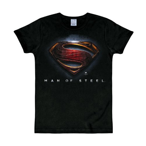 Superman Man of Steel Logo Marken T-Shirt großer Frontdruck für Comic Fans schwarz - S von DC Comics