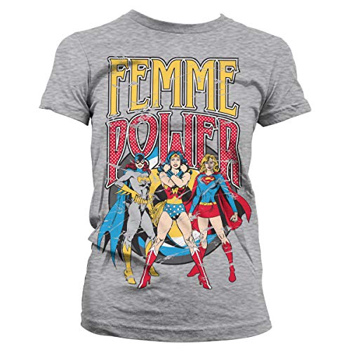 Wonder Woman Femme Power Damen T-Shirt Offiziell Lizenziert (Grau, M) von DC Comics