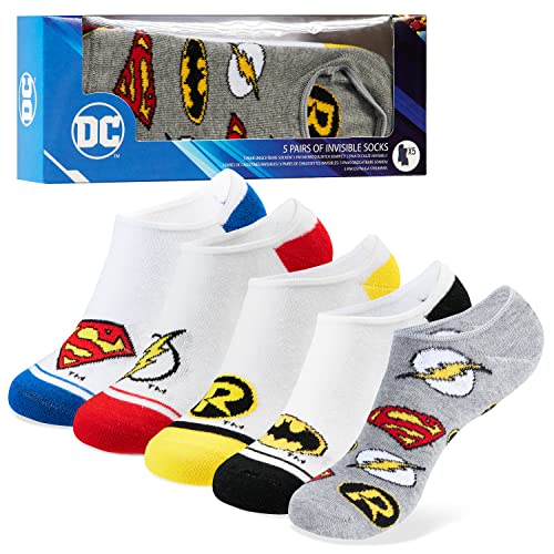 DC Comics Socken für Kinder 5er-Pack Batman Superman Sneaker Socken Jungen und Mädchen (35-40, Weiß) von DC Comics