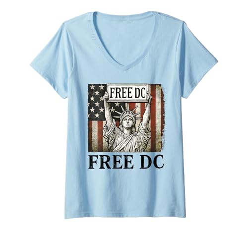 Damen Free DC Washington DC Statehood Chancengleichheit Stimmrecht März T-Shirt mit V-Ausschnitt von DC Freedom Statehood Apparel