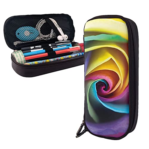 DCARSETCV Federmäppchen mit Regenbogen-Rose, niedliches Federmäppchen, PU-Leder, Flip-Bleistifttasche, Büro-Bleistiftbox, Tasche, Geschenke für Erwachsene, Teenager, Schule, Mädchen, Jungen, von DCARSETCV