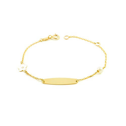 Mondepetit - 9K Gelbgold Personalisierte Kinder armband Slave Blume Perle Zirkonia 4 mm Glanz 14 cm - Geschenkbox - Garantiezertifikat von Monde Petit