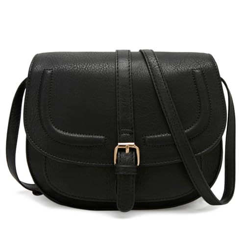 Damen PU Leder Schultertasche Kleine Umhängetasche Retro Schwarz von DCCN
