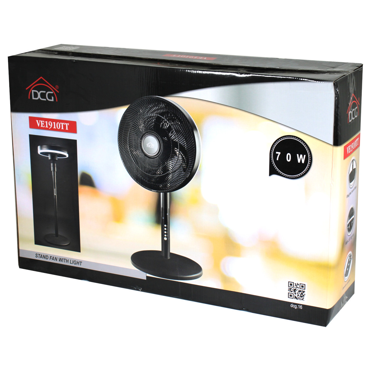 DCG VE1910TT Standventilator mit Licht Ventilator 135 cm Ø 40 cm Schwarz von DCG